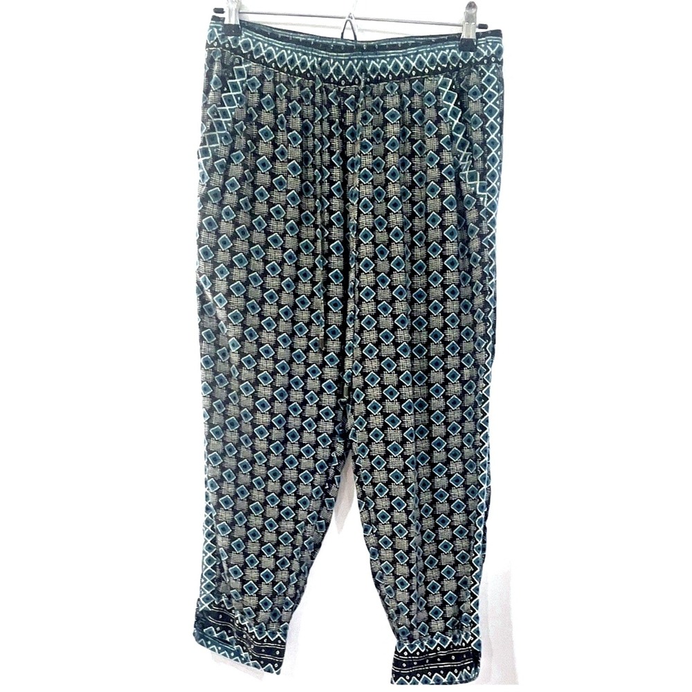 Anthropologie Blue Geometric Diamond Print Harem Pants Tapered Boho Small - Picture 2 of 7